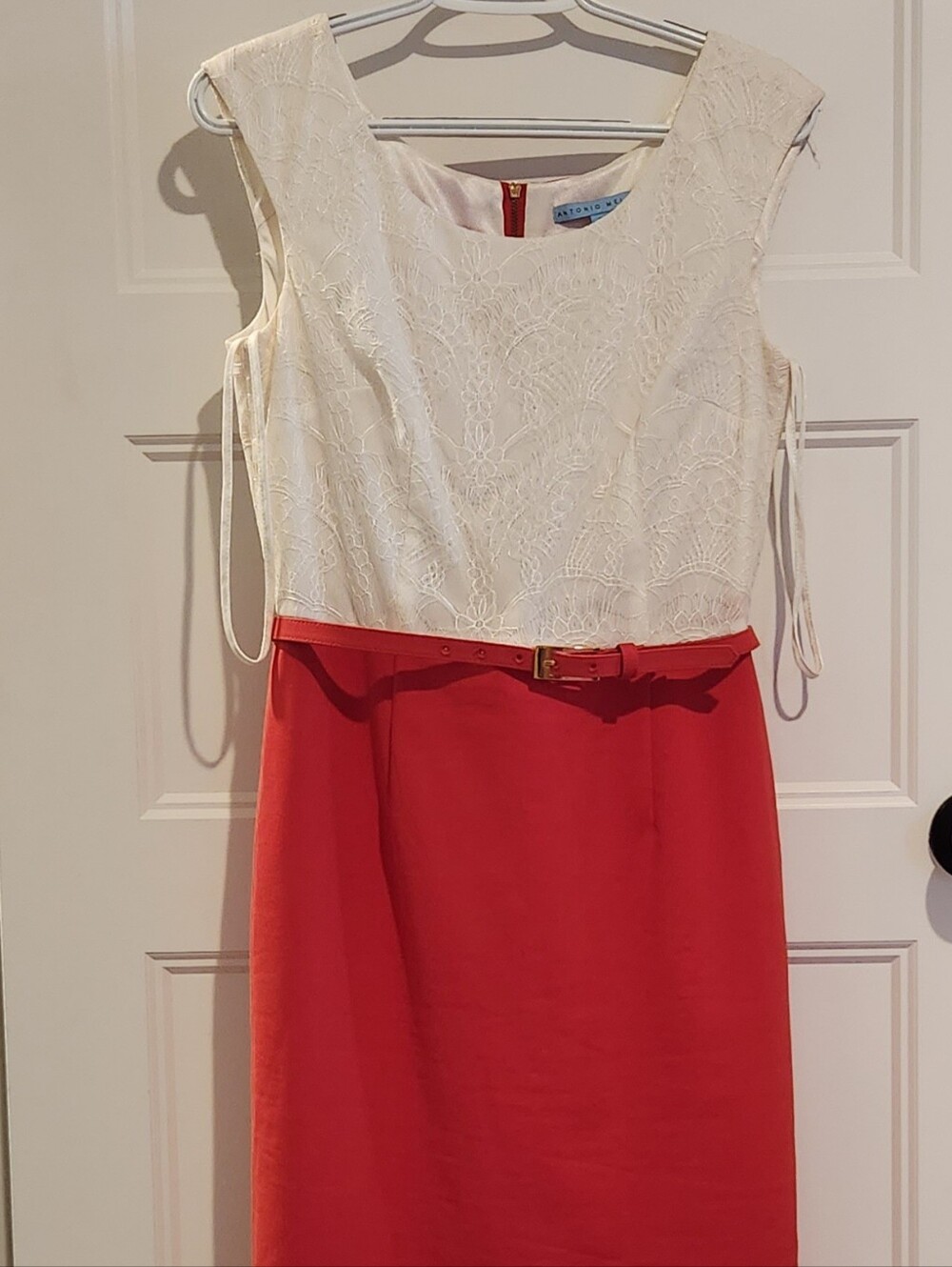 Antonio Melani Medium White & Red Belted Lace Dress Size 6